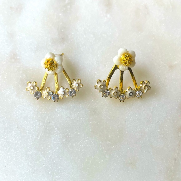 Rhinestone Flower Drop Earrings - Picture 3 of 8